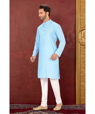 turquoise plain Cotton kurta pajama 2