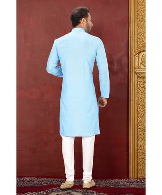 turquoise plain Cotton kurta pajama 3