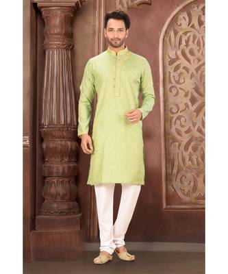green embroidered Cotton kurta pajama 1