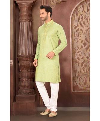 green embroidered Cotton kurta pajama 2