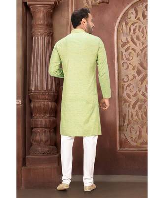 green embroidered Cotton kurta pajama 3