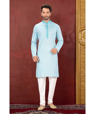 turquoise embroidered Cotton kurta pajama 1