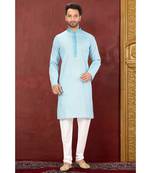 turquoise embroidered Cotton kurta pajama