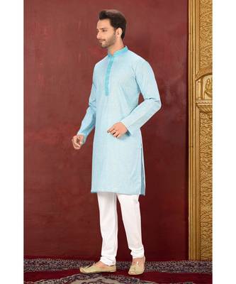turquoise embroidered Cotton kurta pajama 2