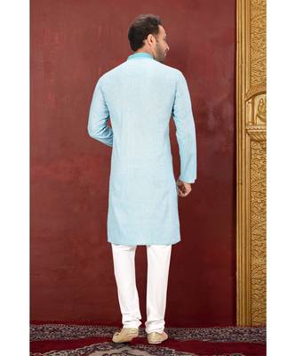 turquoise embroidered Cotton kurta pajama 3