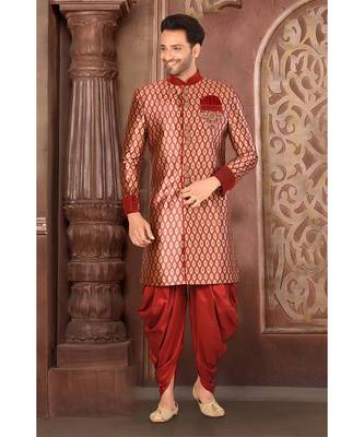 red embroidered banarasi indo western dresses 1