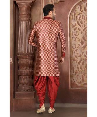 red embroidered banarasi indo western dresses 3