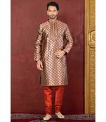 maroon embroidered banarasi kurta pajama