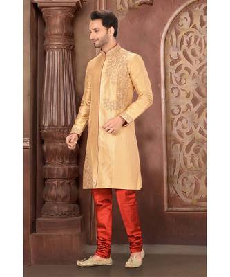 yellow embroidered Silk kurta pajama 2