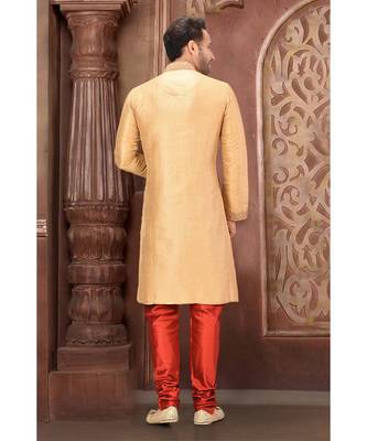 yellow embroidered Silk kurta pajama 3