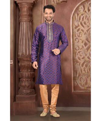 purple embroidered banarasi kurta pajama 1