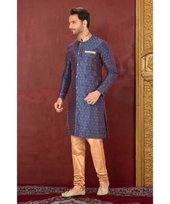 blue embroidered art silk kurta pajama 2