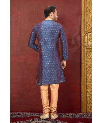 blue embroidered art silk kurta pajama 3