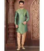 green embroidered Silk kurta pajama