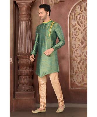 green embroidered Silk kurta pajama 2