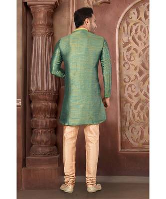 green embroidered Silk kurta pajama 3
