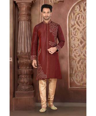 maroon embroidered Silk kurta pajama 1
