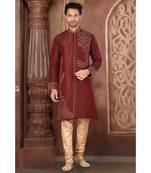 maroon embroidered Silk kurta pajama