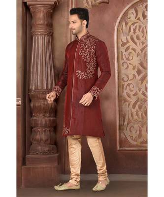 maroon embroidered Silk kurta pajama 2
