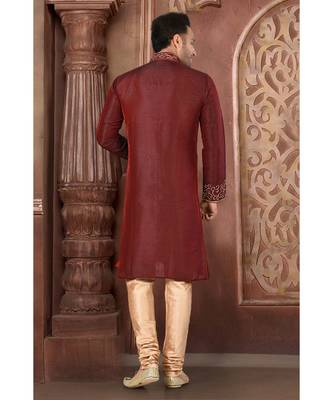 maroon embroidered Silk kurta pajama 3
