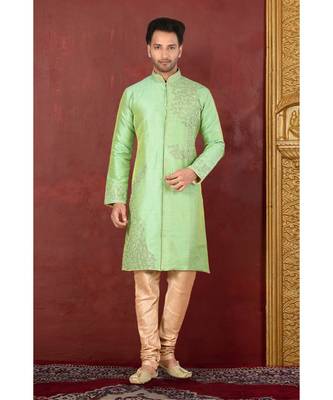 green embroidered Silk kurta pajama 1