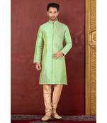 green embroidered Silk kurta pajama