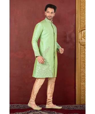 green embroidered Silk kurta pajama 2