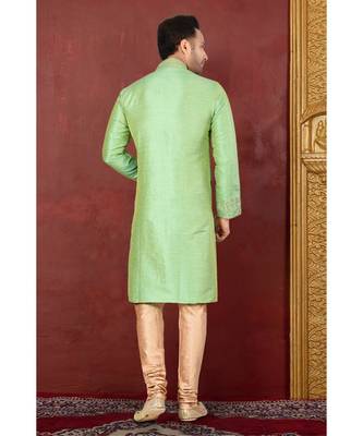 green embroidered Silk kurta pajama 3