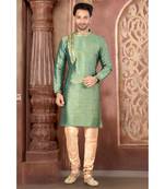green embroidered Silk kurta pajama