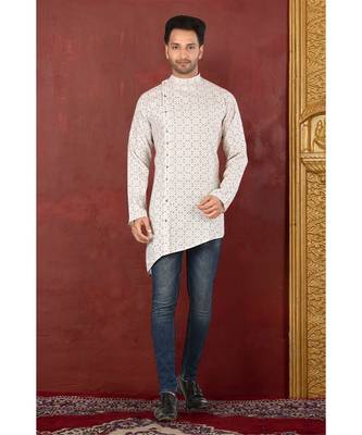 white embroidered Cotton men kurtas 1