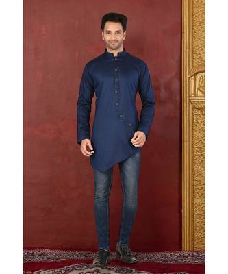 blue embroidered Cotton men kurtas 1