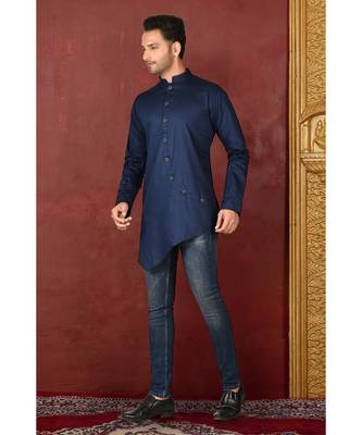 blue embroidered Cotton men kurtas 2