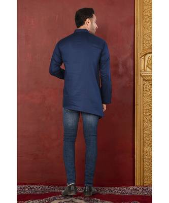 blue embroidered Cotton men kurtas 3