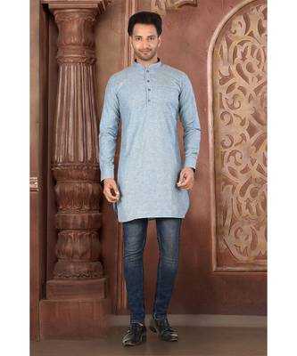 turquoise embroidered Cotton men kurtas 1
