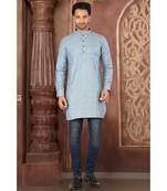 turquoise embroidered Cotton men kurtas