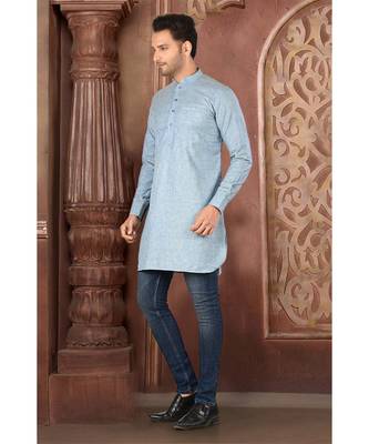 turquoise embroidered Cotton men kurtas 2