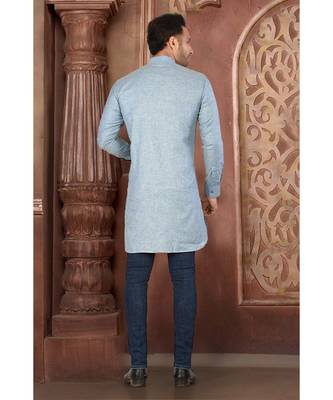 turquoise embroidered Cotton men kurtas 3