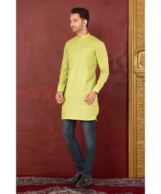 green embroidered Cotton men kurtas 2