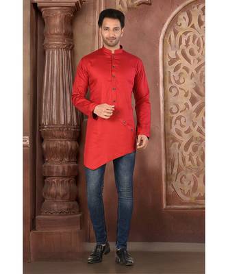 red embroidered Cotton men kurtas 1