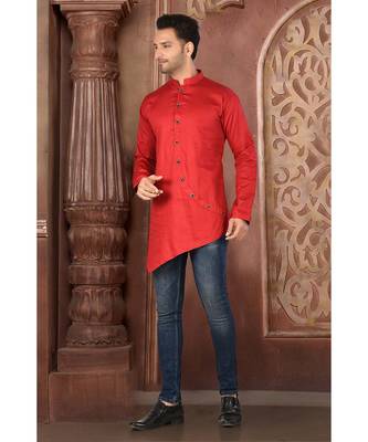 red embroidered Cotton men kurtas 2