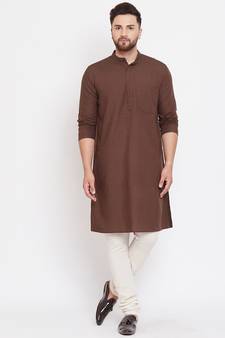 Brown plain pure linen men-kurtas