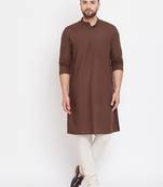 Brown plain pure linen men-kurtas