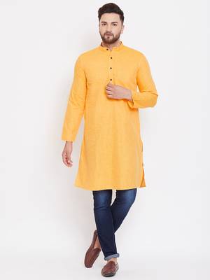 Yellow plain pure linen men-kurtas 1