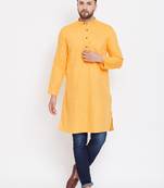 Yellow plain pure linen men-kurtas