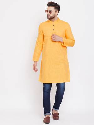 Yellow plain pure linen men-kurtas 2