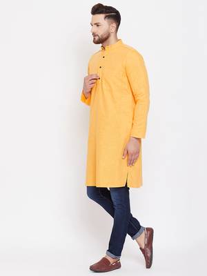 Yellow plain pure linen men-kurtas 4
