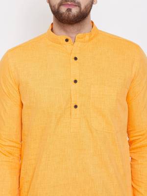 Yellow plain pure linen men-kurtas 5