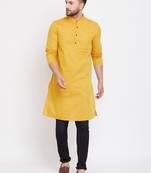 Yellow plain pure linen men-kurtas