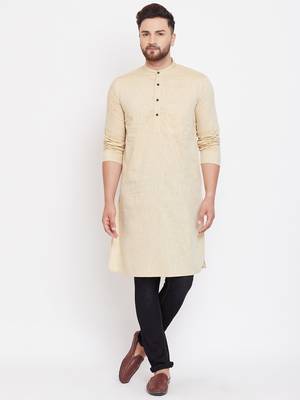 Beige plain pure linen men-kurtas 1