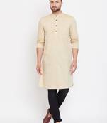 Beige plain pure linen men-kurtas